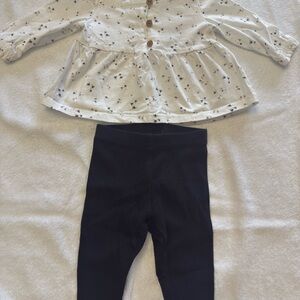Carters White Floral Top and Black Leggings Set